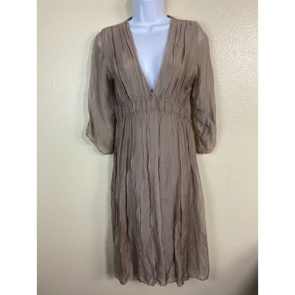 LOLA Womens V-Neck Sheer Sleeve Midi‎ Dress size Small Fairy Italy 3/4 Sleeves